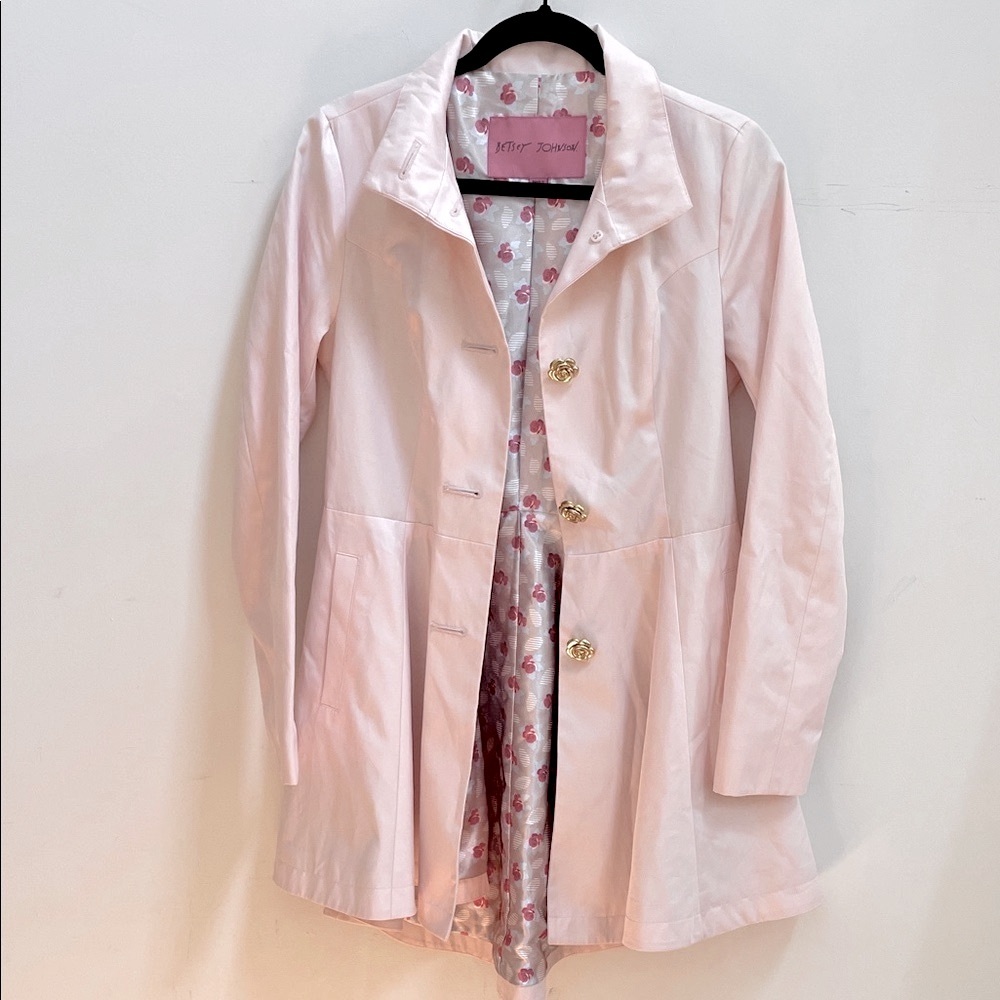Vintage Betsey Johnson Pink Rose Button Fit & Flare Trench Coat - XS